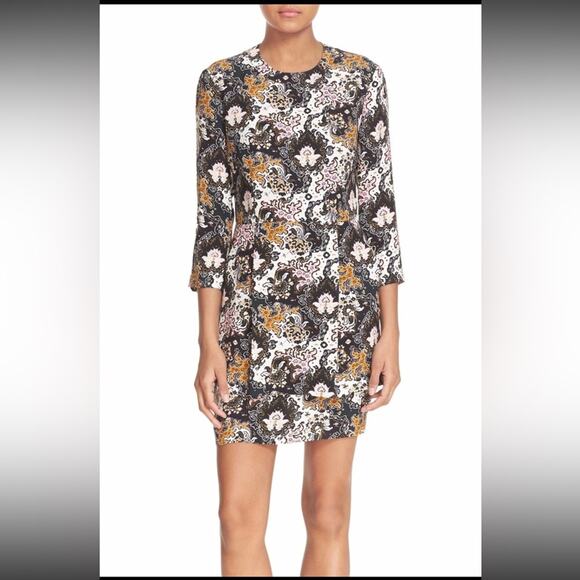 A.L.C. Tordi Abstract Floral Pleat 100% Silk Crepe Mini Dress Size 10 Tiered - Picture 1 of 13